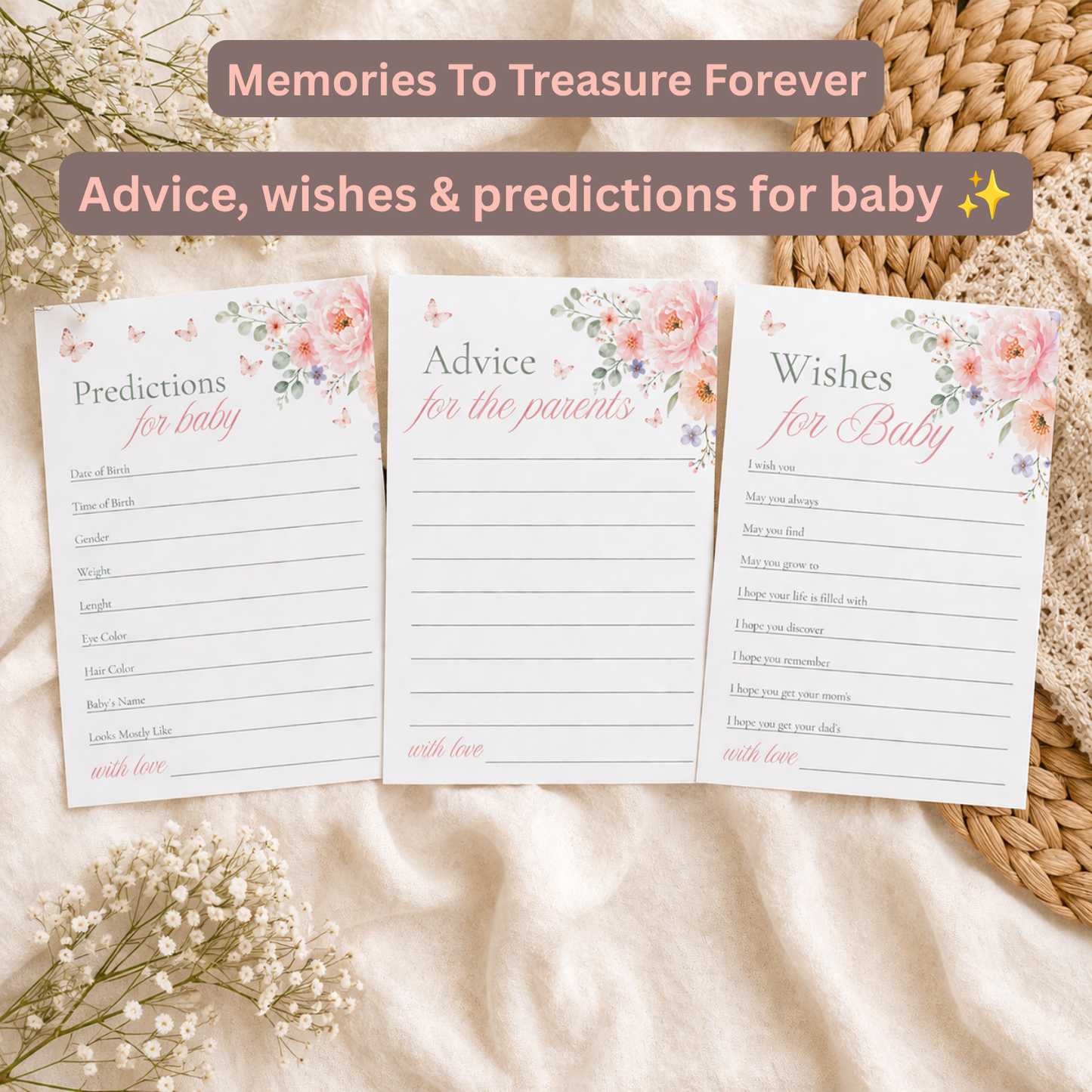 Baby in Bloom - Baby Shower Keepsake Cards Set