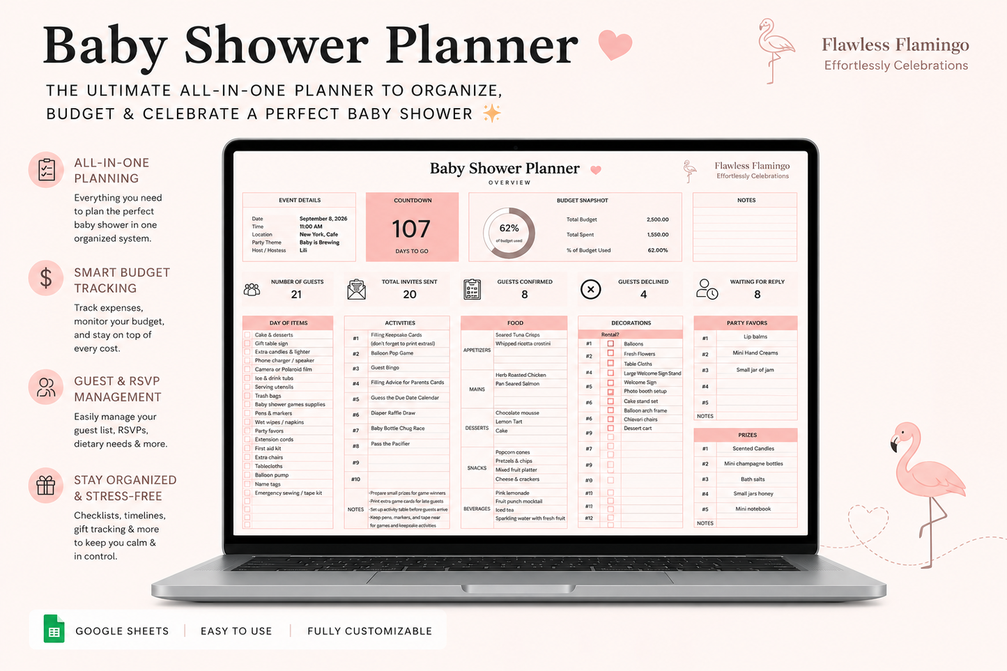 Baby Shower Planner and Budget - Google Sheets Template