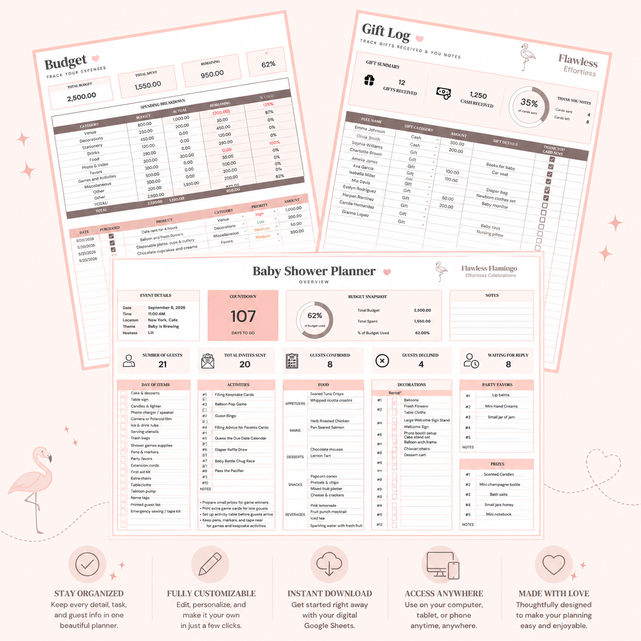 Baby Shower Planner and Budget - Google Sheets Template