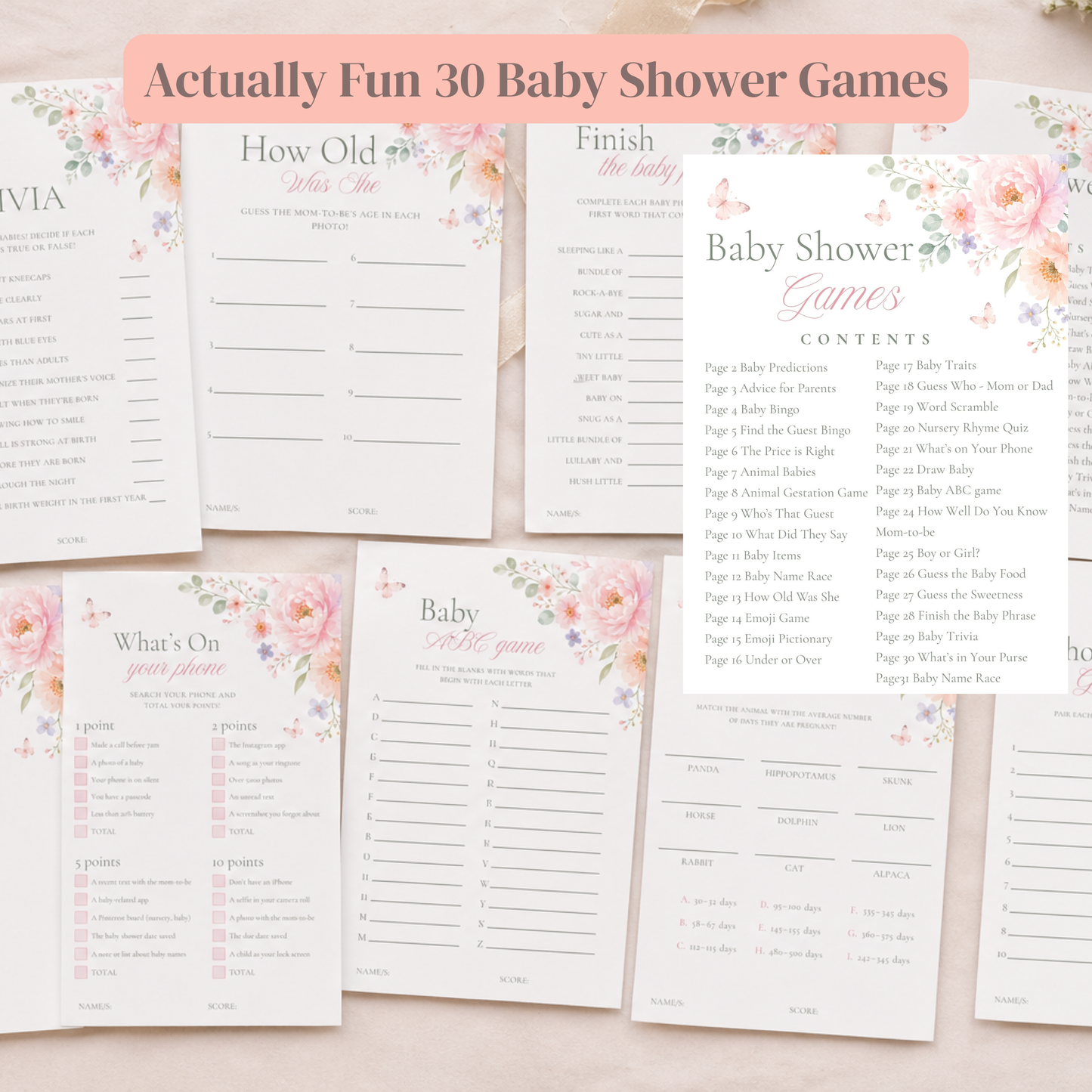 Baby in Bloom - 30 Baby Shower Games Bundle