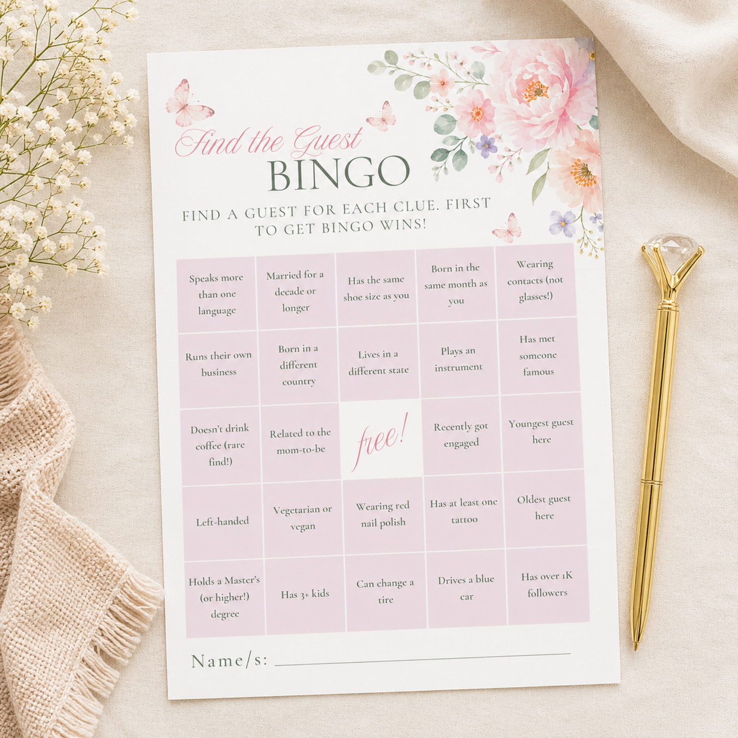 FREE Baby Shower Game Card - Baby in Bloom